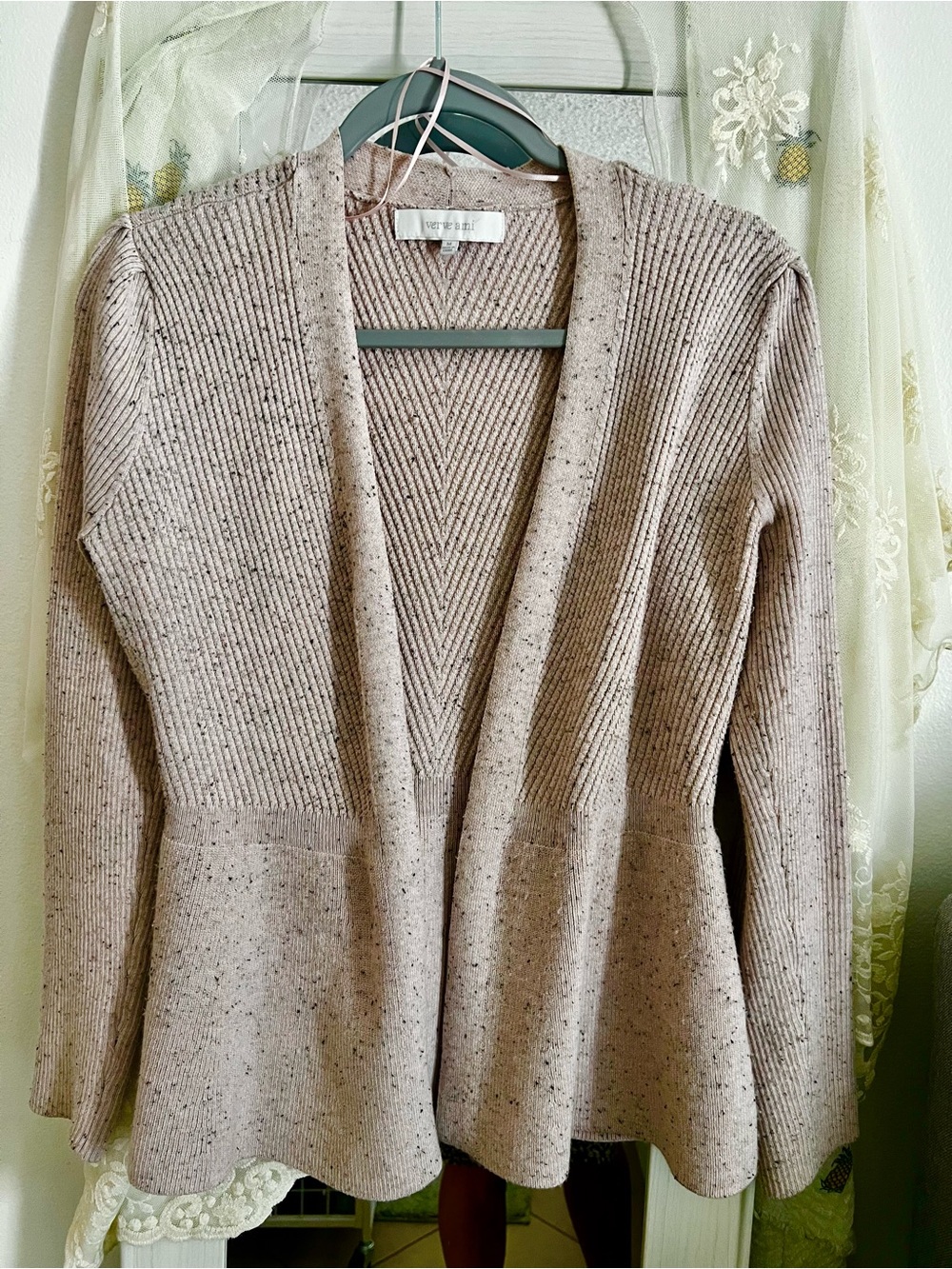 Verve Ami Dusty Pink Speckled Grey Open Cardigan